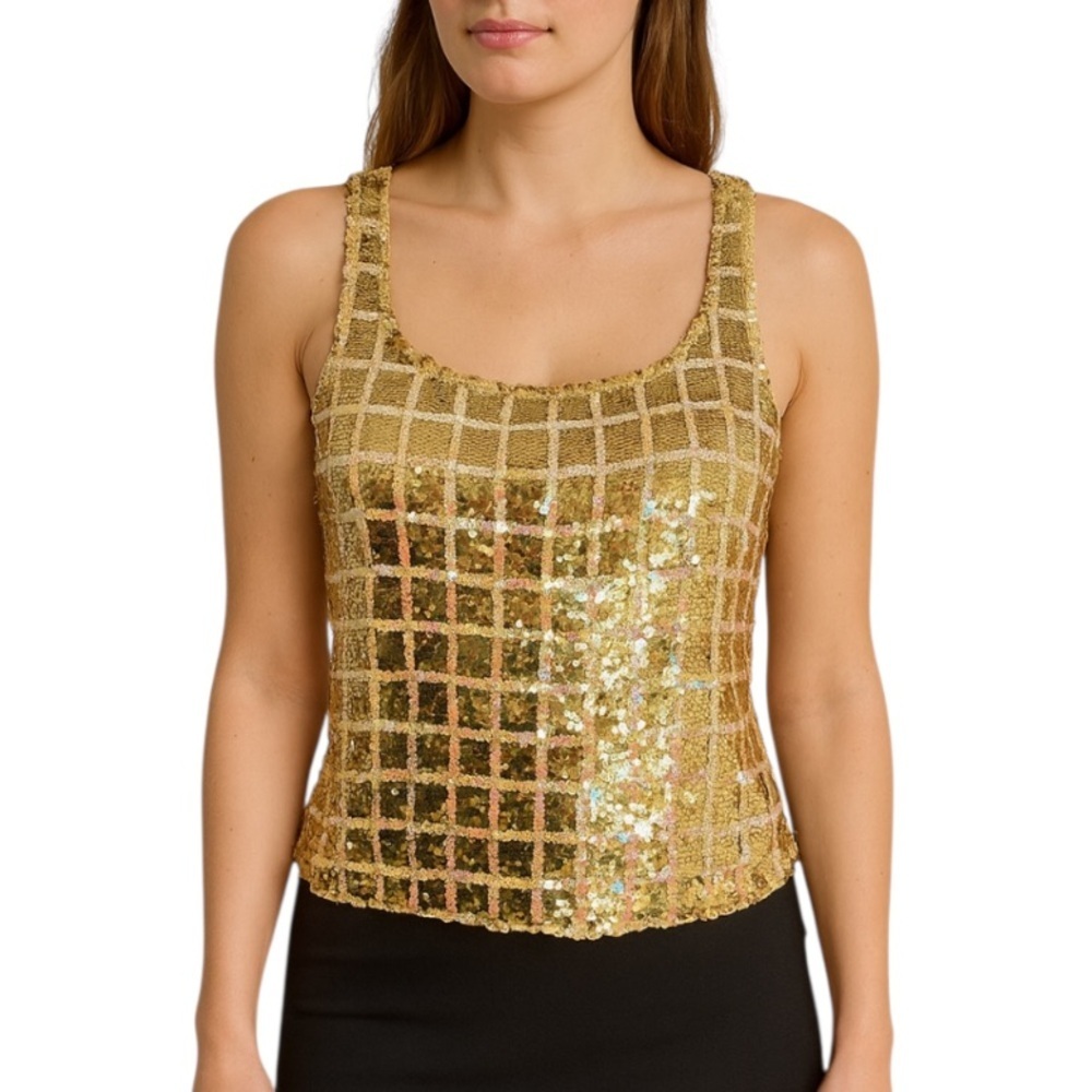 NWT MODA INTERNATIONAL Women’s Gold Sequin 100% Silk Top